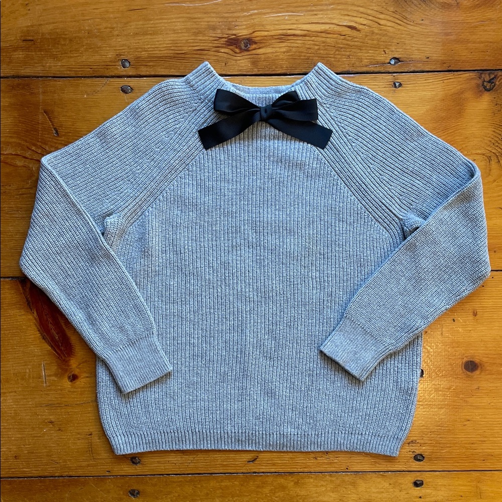 J. Crew Gray Crewneck Sweater with Black Bow